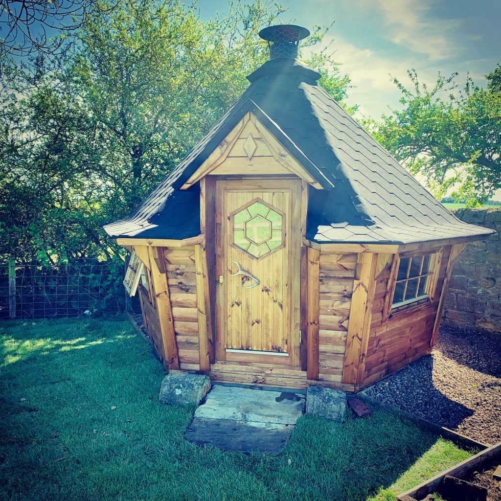 7m Sloping Wall Barbecue Cabin in Golden Brown