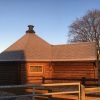 We revisited on one of the most stunning December mornings and were treated to this sunrise on the cabin upon our arrival! 17m Sloping Wall Grill Cabin with extension