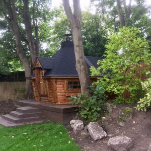 10m Sloping Wall Cabin with Extension in Light Brown