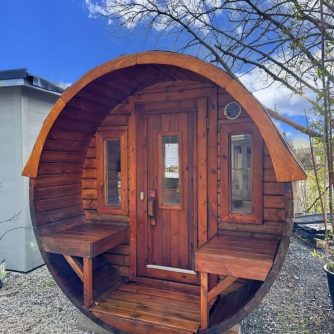 3.5m Ex Display Thermowood Barrel Sauna Panoramic Glass Wall 3.5m Ex Display Thermowood Barrel Sauna Panoramic Glass Wall