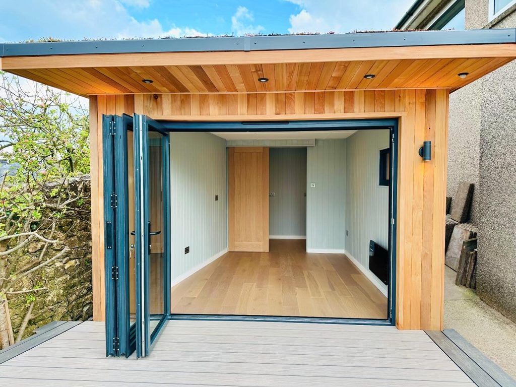 Cedar Clad Insulated Garden Room with Aluminium Bifold Doors