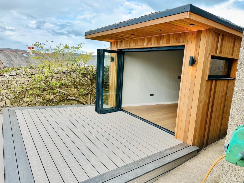 Western Red Cedar Garden Room with Aluminium Bifolding Doors