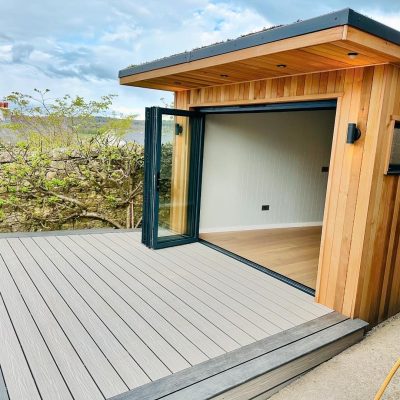 Western Red Cedar Garden Room with Aluminium Bifolding Doors