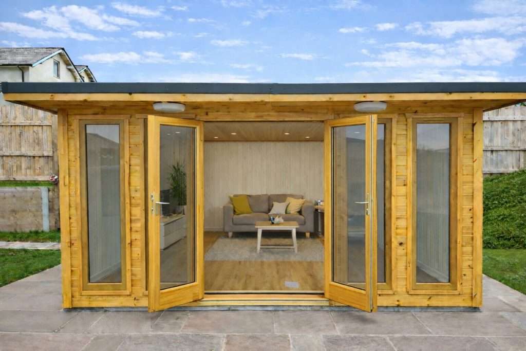 4.5m wide Insulated Garden Studio with Oak effect Doors & windows