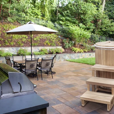 Arctic Plunge Tub Red Cedar in garden – cold plunge ice bath from Carr Bank Garden Centre Cumbria