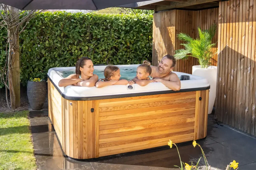 Nordic Spa Encore Hot Tub front view – outdoor hot tub from Carr Bank Garden Centre