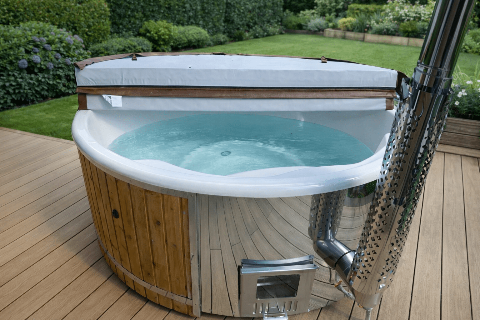 Wood Fired Thermowood Hot Tub from Carr Bank Garden Centre Wood Fired Thermowood Hot Tub from Carr Bank Garden Centre
