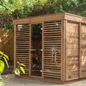 Pure Cube Red Cedar Outdoor Sauna with panoramic views - luxury garden sauna from Carr Bank