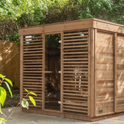 Pure Cube Red Cedar Outdoor Sauna with panoramic views - luxury garden sauna from Carr Bank
