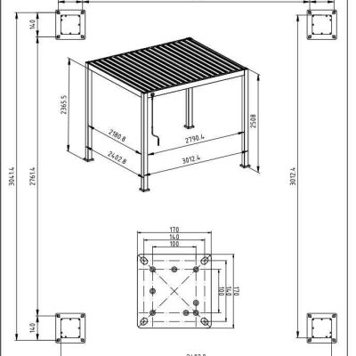 Nova Titan freestanding aluminium pergola 3m x 2.4m grey, dimensions diagram